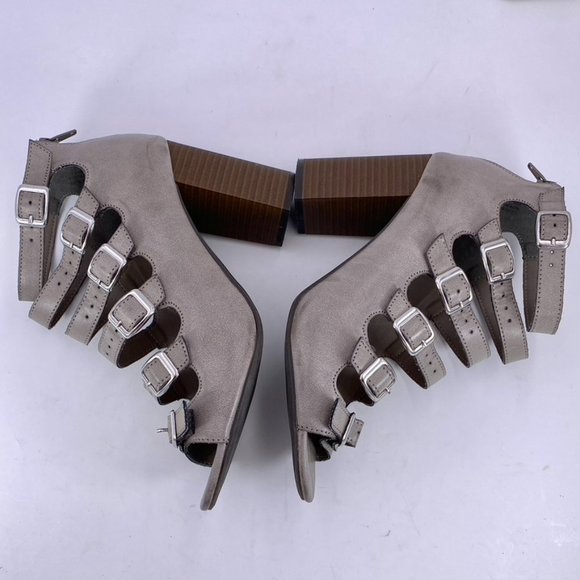 Restricted In Box Joyful Taupe (gray) Buckle Multi-strap 3.5 inch Block Heels - Picture 6 of 12